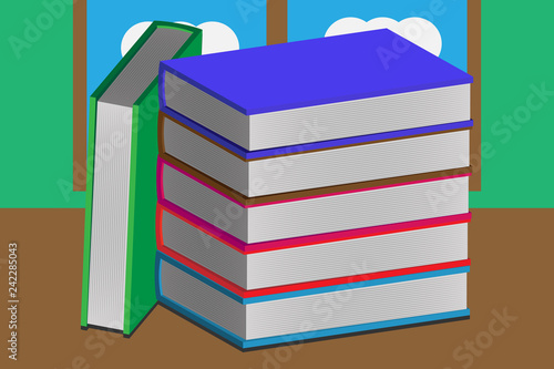 Libros apilados uno encima de otro.