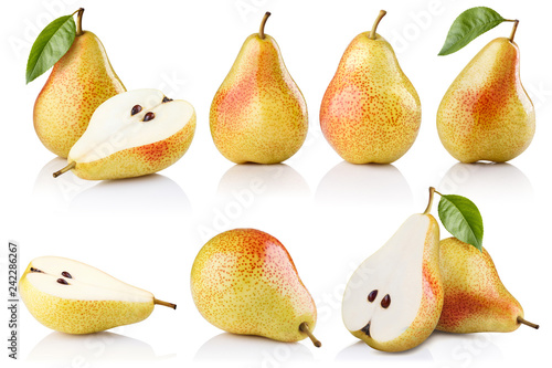 Big collection of ripe pears, isolated on white background photo