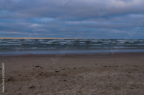 Wind and snow clouds over the Gulf of Riga in December.