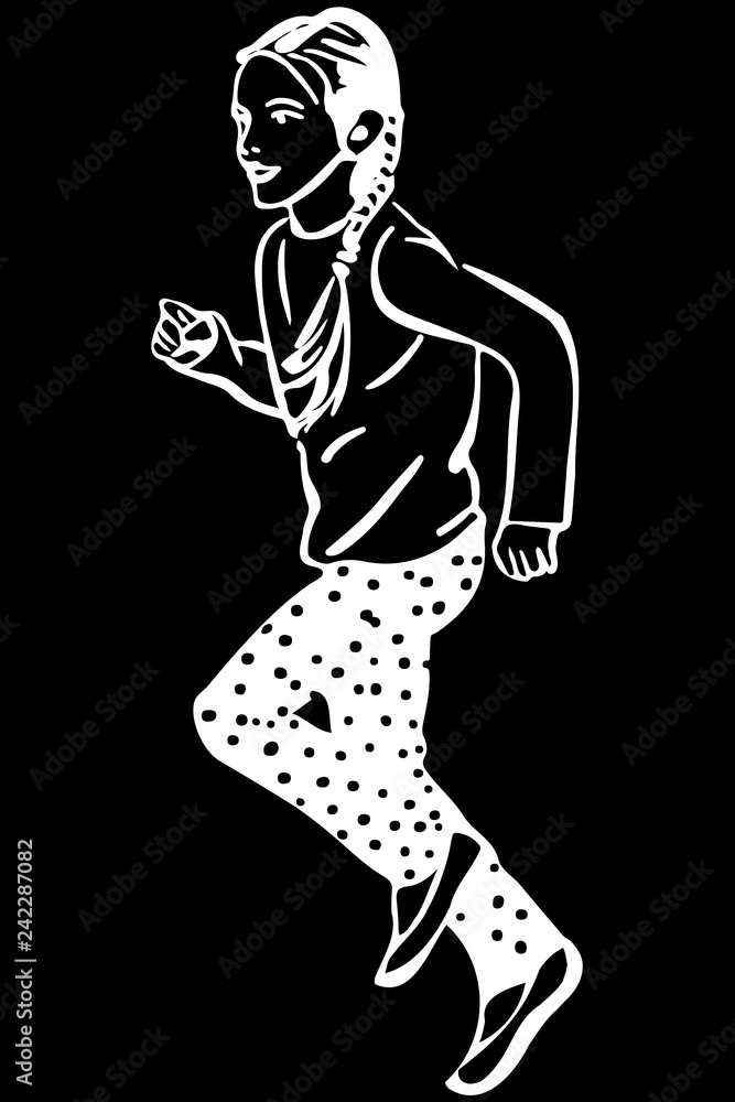 Fototapeta premium vector sketch child girl runs played