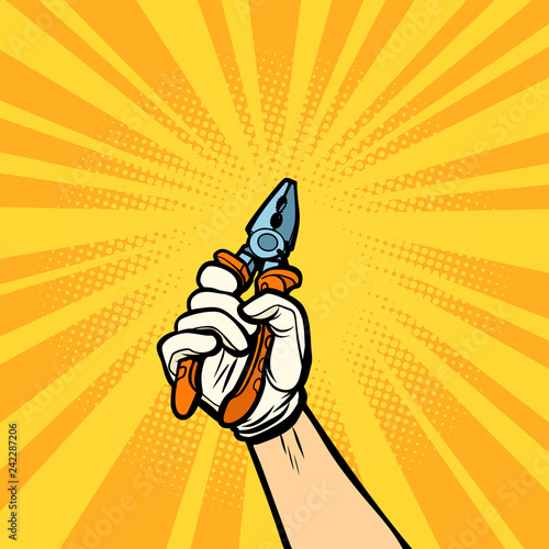 hand with pliers, work tool