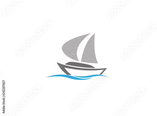 Sails boat in the sea, yacht sailing logo