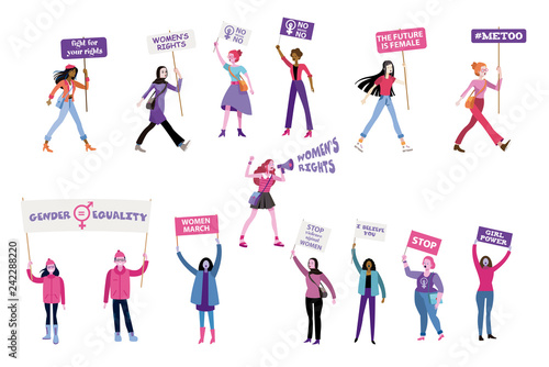 Women with feminist banners