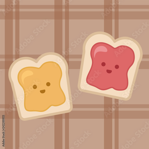 Slice of bread toast with honey and jam