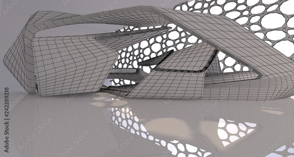 Obraz premium Abstract drawing white interior multilevel public space with window. 3D illustration and rendering.