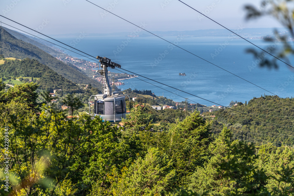 Cable car on a beautiful summer day, landscape monte baldo, lago di garda
