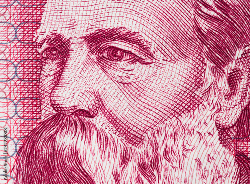 Friedrich Engels on East German 50 mark (1971) banknote closeup macro. Famous socialist philosopher, communist, social scientist, collaborator of Karl Marx in the foundation of communism..
