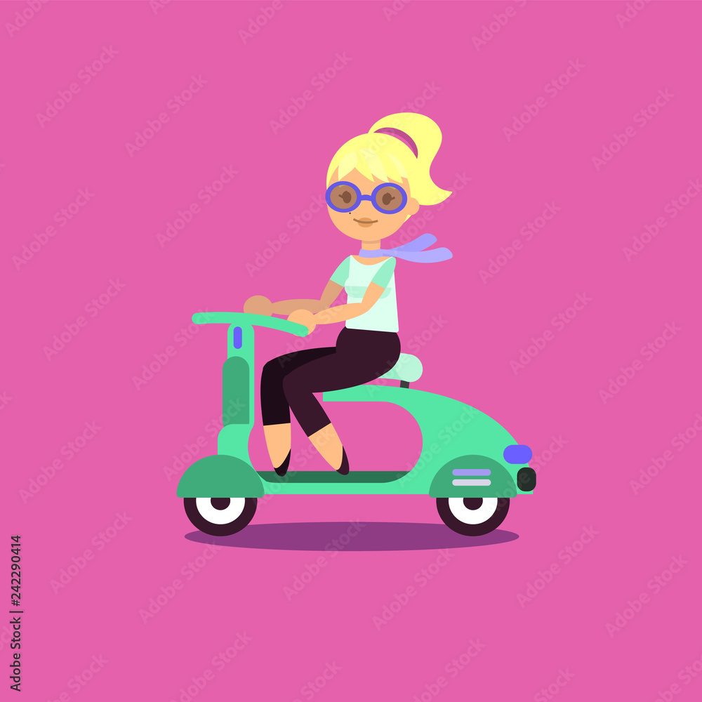 happy young woman on a scooter happy young woman on a scooter