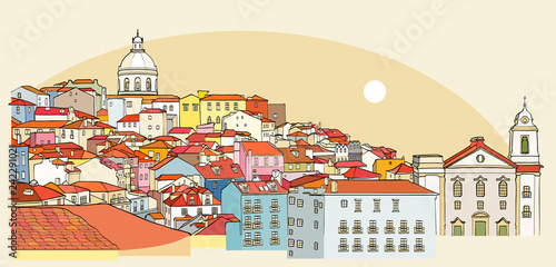 Lisbon cityscape view. Vector illustration