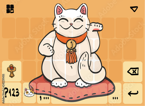 Mobile keyboard template theme with white  lucky cat