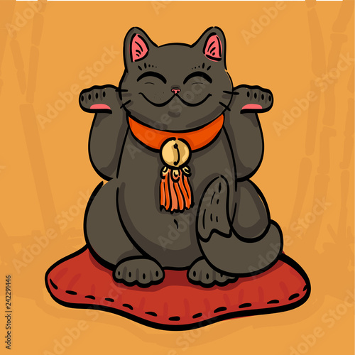 black maneki neko talisman cat beckoning wealth