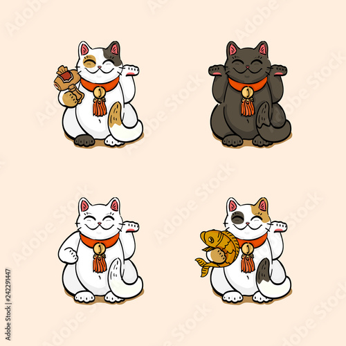 Collection of four lucky cats