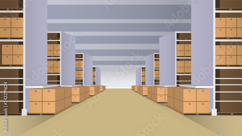 Warehouse with rows of shelves