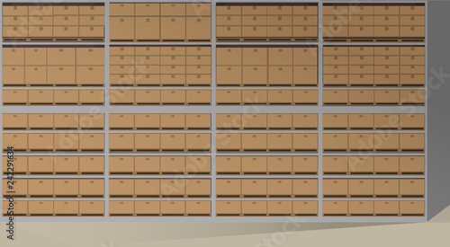 Rows of shelves filled with boxes