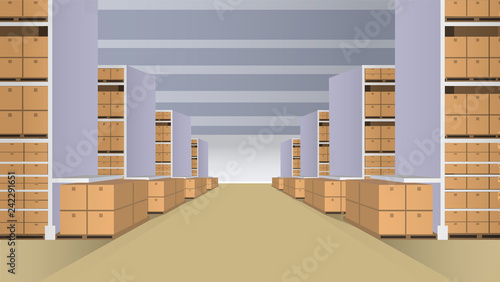Warehouse with rows of shelves