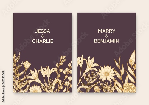 Collection of floral templates for Save the Date card or wedding invitation d...