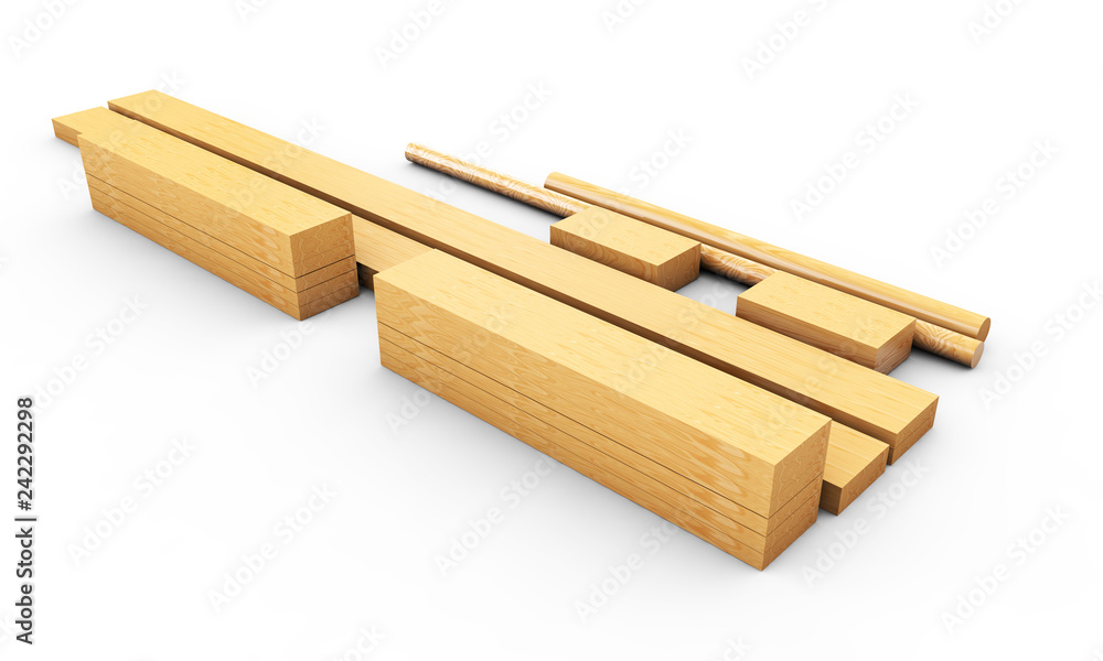 Sliced Lumber from the log. 3d illustration Stack of wooden bars Sliced Lumber from the log. 3d illustration Stack of wooden bars