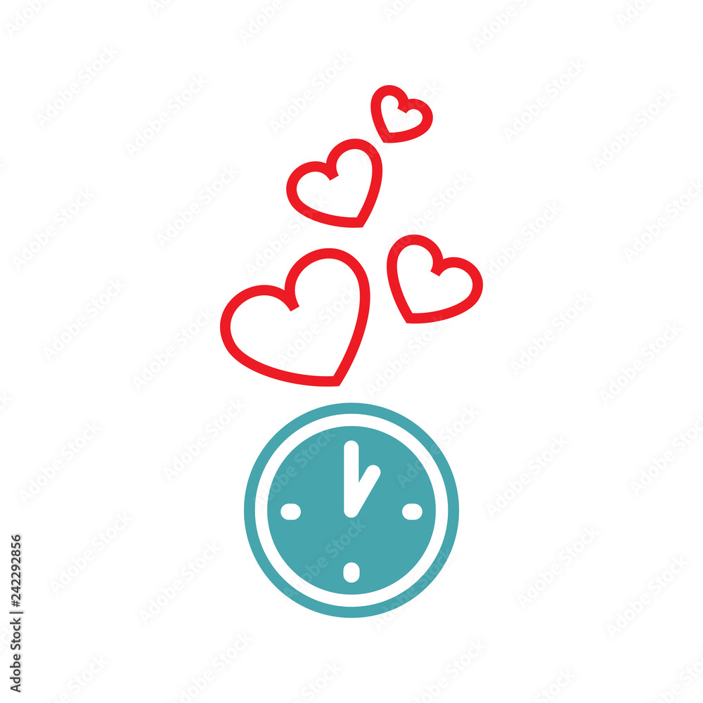 Vector illustration from hours hearts take off. Set of vector symbols. Time to love and be favourite. Flat design Vector illustration from hours hearts take off. Set of vector symbols. Time to love and be favourite. Flat design