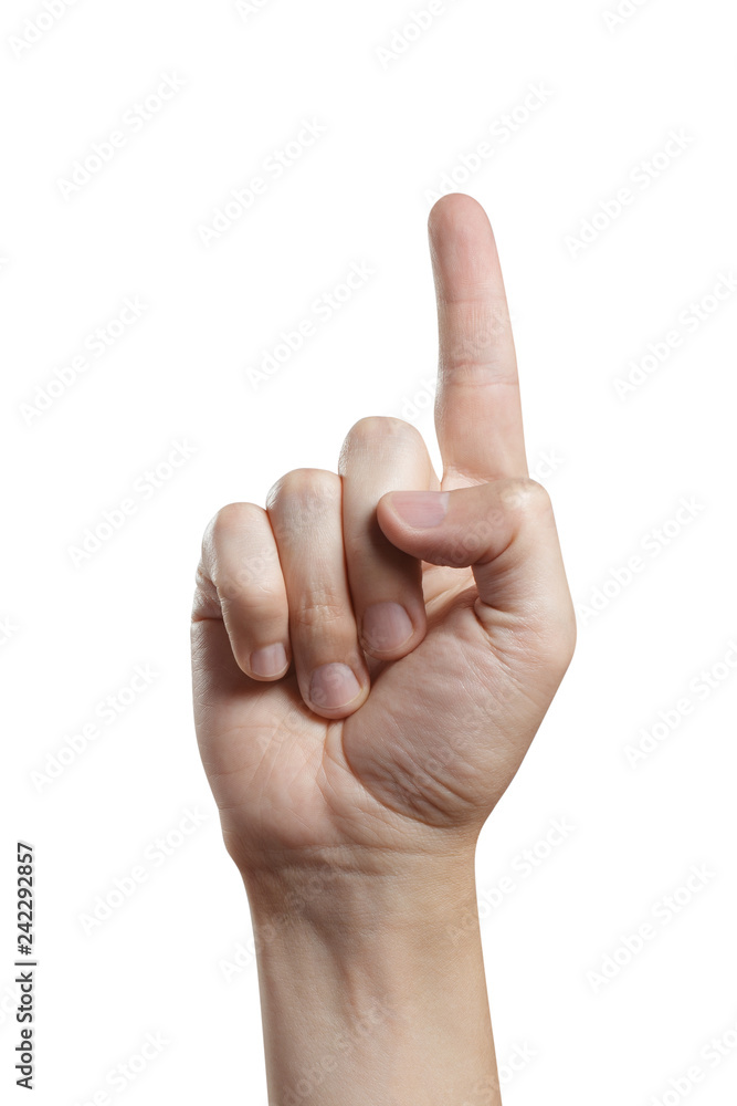 Hand pointing up or touching something, isolated on white background Hand pointing up or touching something, isolated on white background