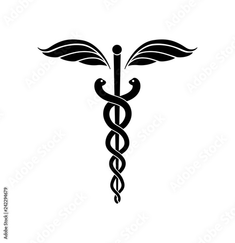 Caduceus or Rod of Asclepius . Medical symbol