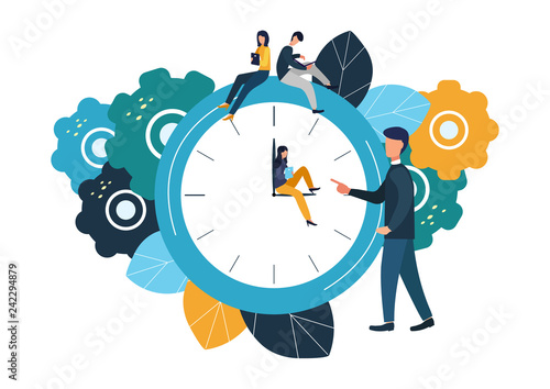 Vector illustration, round clock on white background