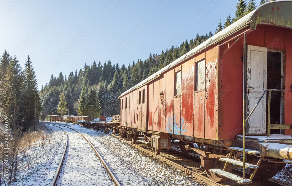 Train. Rusty. Snow. Winter. Forest. Hills Train. Rusty. Snow. Winter. Forest. Hills