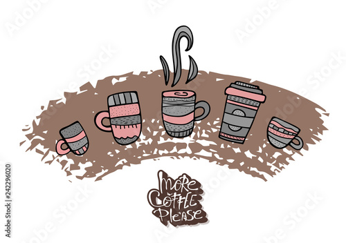 More coffe please lettering. Vector illustration.