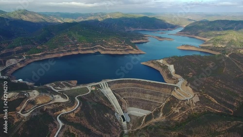 Aerial. Portuguese hydroelectro dam Odelouca, in mountains of Monchique. Algarve Portugal photo