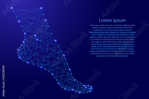 Foot female health fitness flexibility from futuristic polygonal blue lines and glowing stars for banner, poster, greeting card. Vector illustration. photo