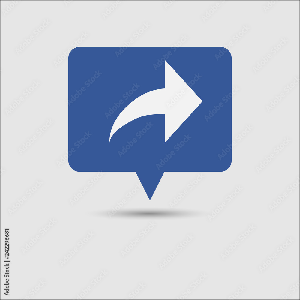 Forward arrow, blue social media message notification popup Forward arrow, blue social media message notification popup