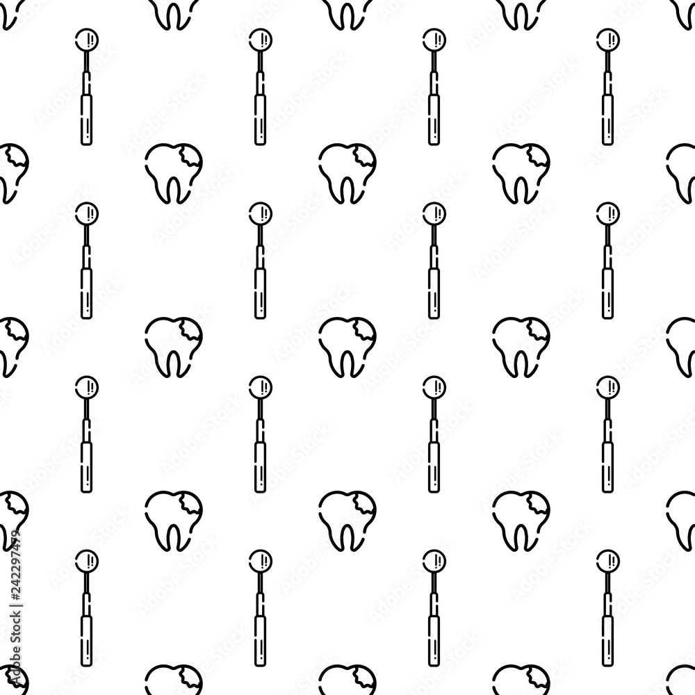 Vector seamless pattern on dental theme. Teeth and equipment for dentists. Used for backgrounds, cards, wallpapers Vector seamless pattern on dental theme. Teeth and equipment for dentists. Used for backgrounds, cards, wallpapers