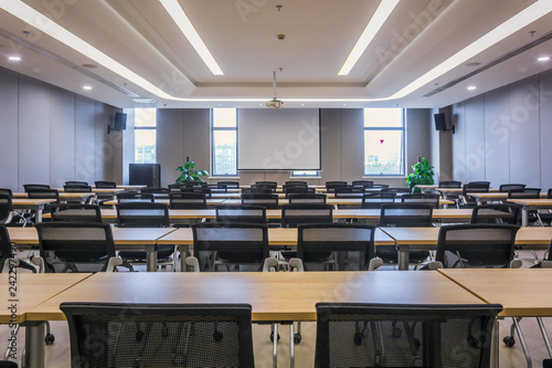Photography Colorful seats in an empty lecture hall of a University, Hong Kong