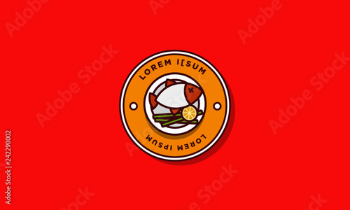 Fish Dish Badge Sticker Logo Design 