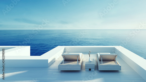 Beach lounge - ocean villa seaside & sea view for vacation and summer / 3d render outdoor © tontectonix