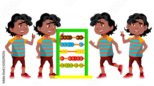 Black, Afro American Boy Kindergarten Kid Poses Set Vector. Little Children. Happiness Enjoyment. For Web, Brochure, Poster Design. Isolated Cartoon Illustration