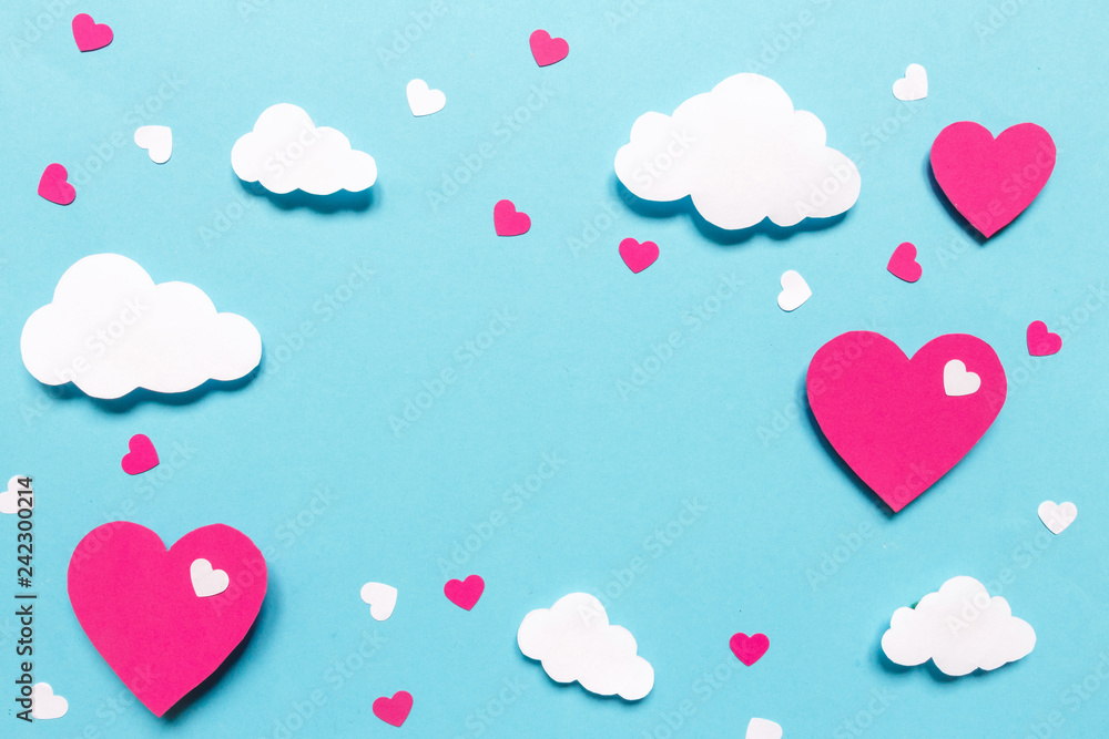 Valentines day background with paper origami hearts divided into half. Vector illustration. Ideal for flyer, invitations, banners, greeting cards
