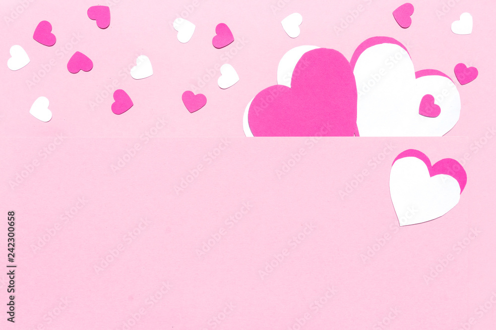 Valentines day background with paper origami hearts divided into half. Vector illustration. Ideal for flyer, invitations, banners, greeting cards