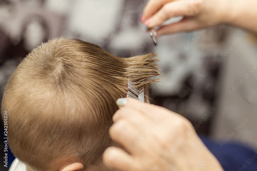 Little boy does a haircut at the hairdresser. Baby hair care. Little boy does a haircut at the hairdresser. Baby hair care.