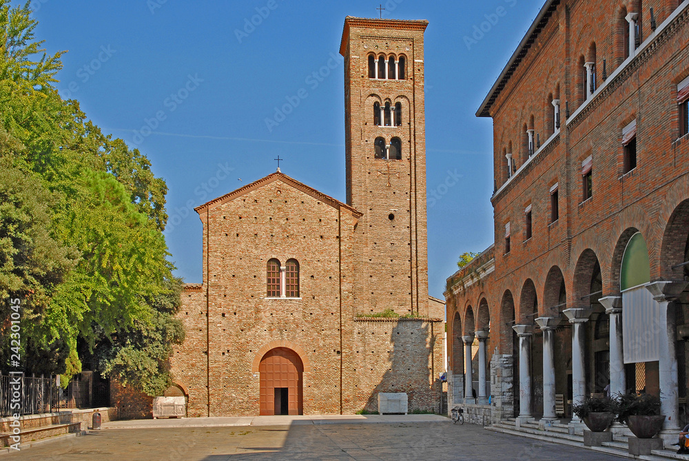 Italy Ravenna S. Francis Basilica with the bell tower.