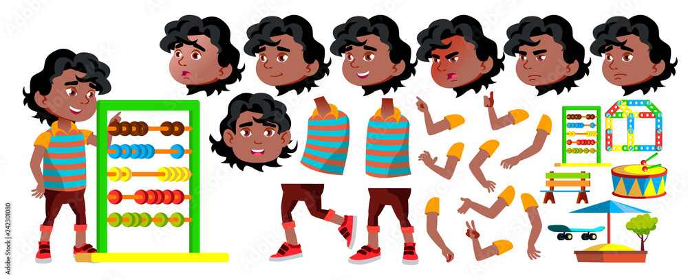 Black, Afro American Boy Kindergarten Kid Vector. Animation Creation ...