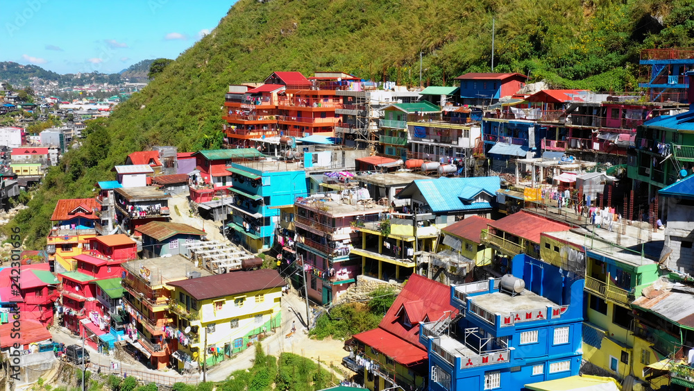 Colorful Houses in aerial view, La Trinidad, Benguet, Philippines Stock