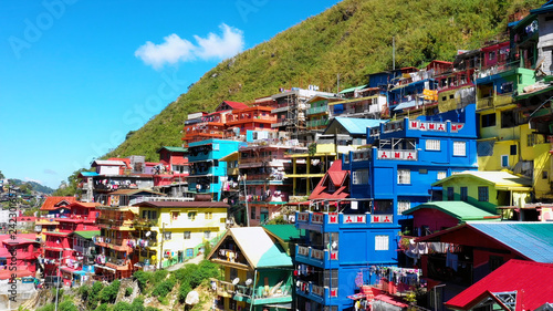 Colorful  Houses in aerial view, La Trinidad, Benguet, Philippines photo