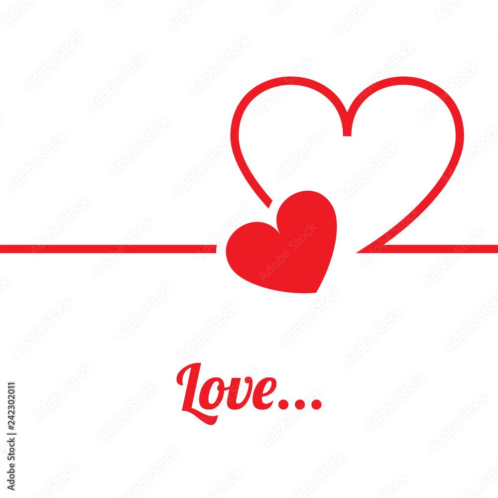 Vector illustration two hearts, strip and word Love. Subject of love, love, engagement, wedding and happy family life Vector illustration two hearts, strip and word Love. Subject of love, love, engagement, wedding and happy family life