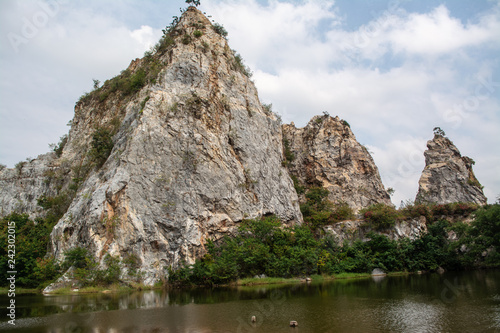 Khao Ngu Rock Park natural tourist attraction not far from Bangkok originally a rock blast source later changed to a recreation place that is a beautiful view of nature  a lake in the middle of the va