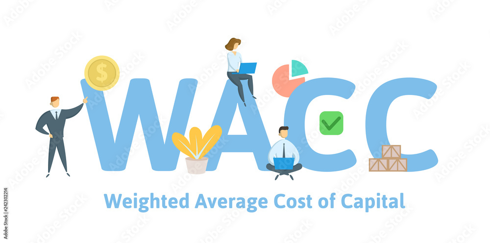 WACC, Weighted Average Cost of Capital. Concept with keywords, letters and icons. Colored flat vector illustration. Isolated on white background. WACC, Weighted Average Cost of Capital. Concept with keywords, letters and icons. Colored flat vector illustration. Isolated on white background.