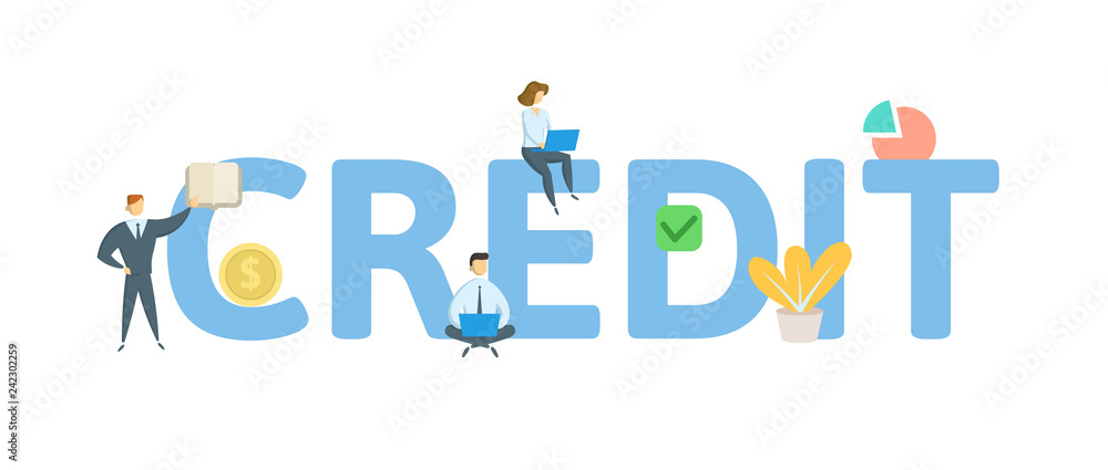 CREDIT word concept banner. Concept with keywords, letters and icons. Colored flat vector illustration. Isolated on white background. CREDIT word concept banner. Concept with keywords, letters and icons. Colored flat vector illustration. Isolated on white background.