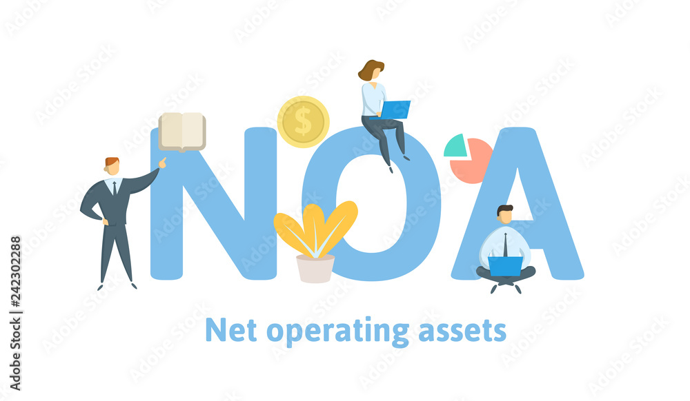 NOA, Net Operating Assets. Concept with keywords, letters and icons. Colored flat vector illustration. Isolated on white background. NOA, Net Operating Assets. Concept with keywords, letters and icons. Colored flat vector illustration. Isolated on white background.