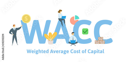 WACC, Weighted Average Cost of Capital. Concept with keywords, letters and icons. Colored flat vector illustration. Isolated on white background.