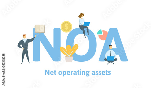 NOA, Net Operating Assets. Concept with keywords, letters and icons. Colored flat vector illustration. Isolated on white background.