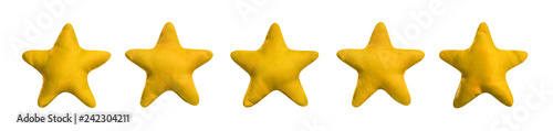Foto Five yellow plush stars, isolated on white background